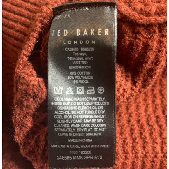 Ted Baker London Sprirol Turtleneck Sweater in Burnt Orange Sz 5/US L - Picture 7 of 7